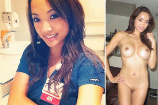 Maria. Slutty Asian Nurse showing off her big tits and tight ass