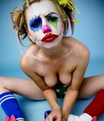 girls wearing clown face
