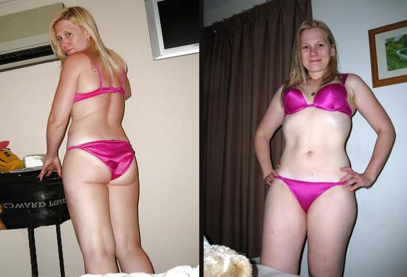 Stacey vestida e despida